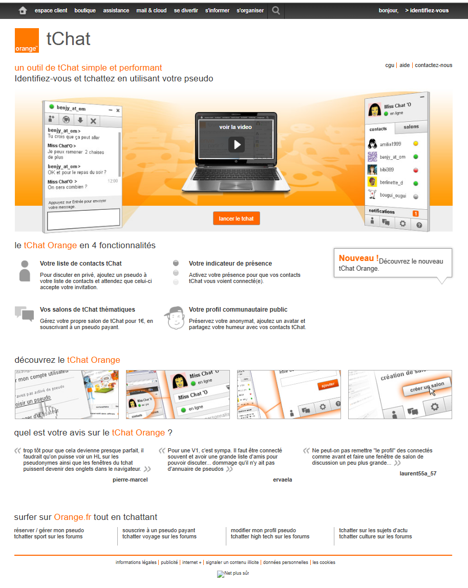 Nouvelle page du tChat Orange en 2013