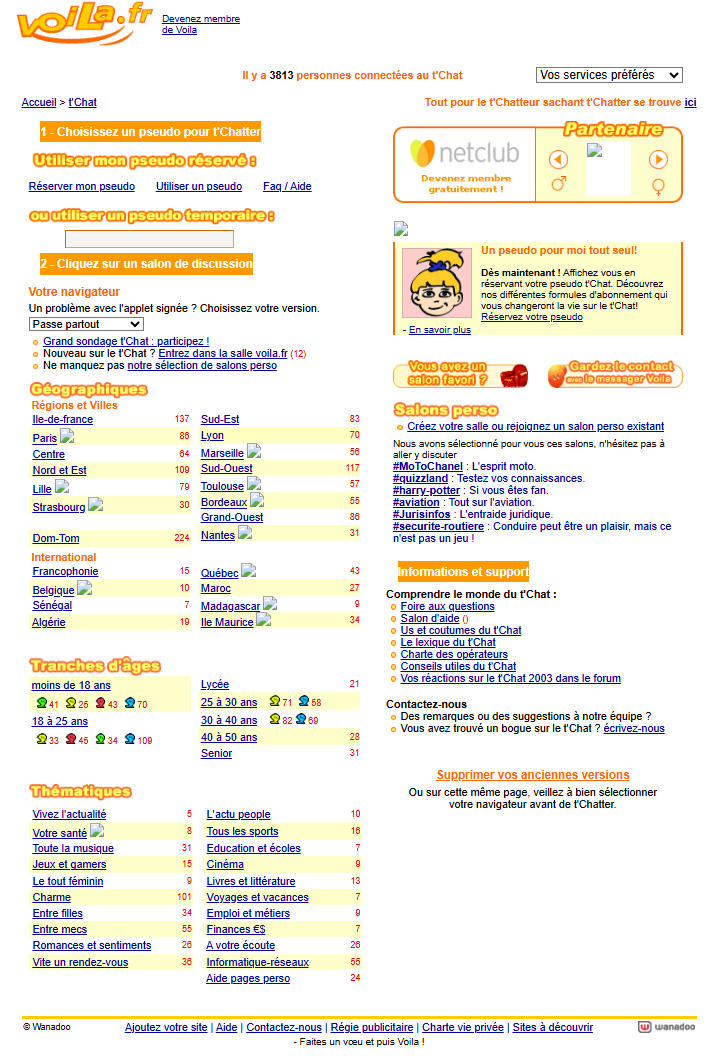 Page du tChat Voilà entre 2003 et 2004
