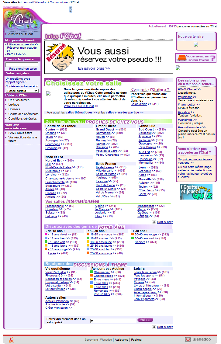 Page d’accueil du tChat Wanadoo entre 2002 et 2004